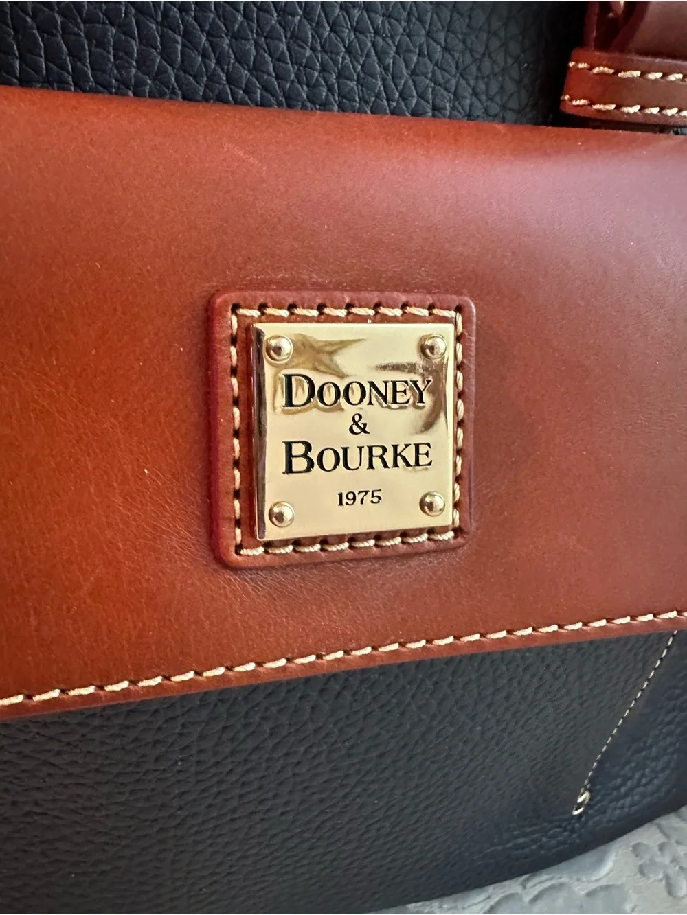 Dooney & Bourke Navy and Brown Pebble Leather Satchel